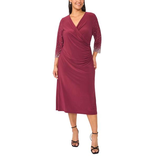 Plus Size MSK 3/4 Embellished Sleeve Surplus Neck Midi Dress - image 