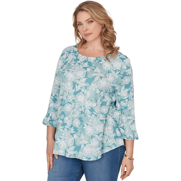 Plus Size Ruby Rd. Renaissance Romance 3/4 Ruffle Sleeve Blouse