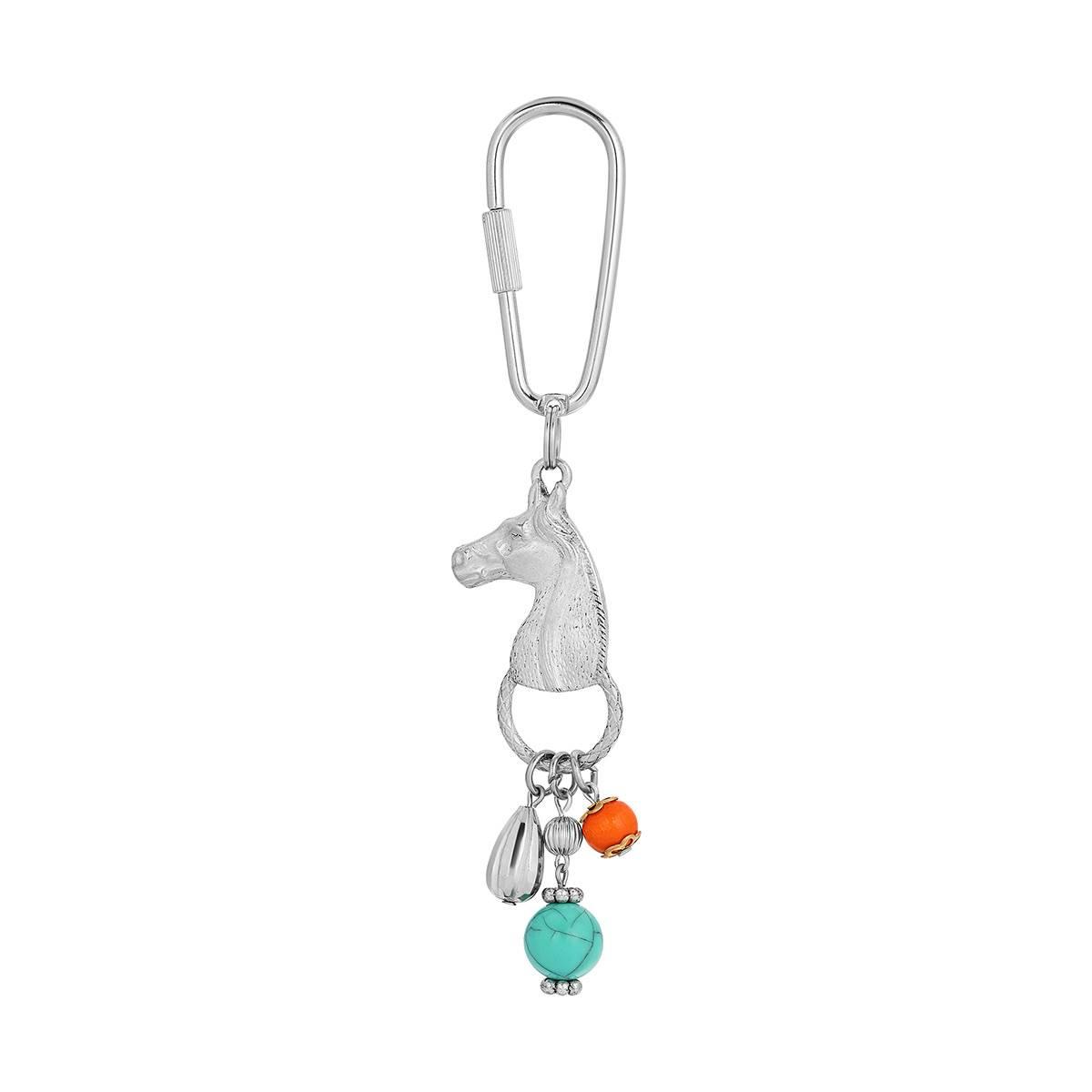 1928 Silver Tone Horse Head w/ Beads Key Fob