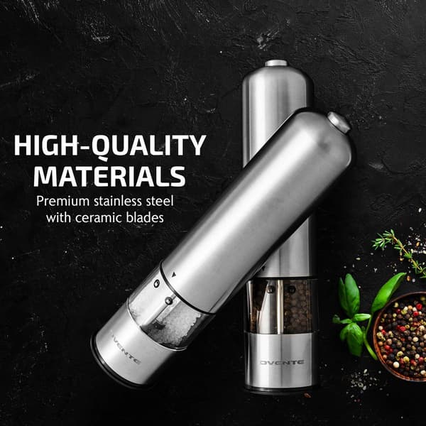 Ovente Electric Stainless Steel Sea Salt & Pepper Grinder Set