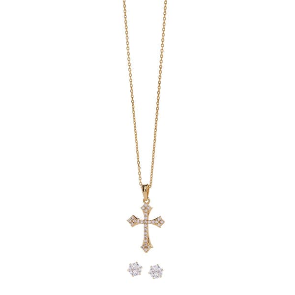 Design Collection Gold-Tone Cross Pendant with Pave & Studs - image 