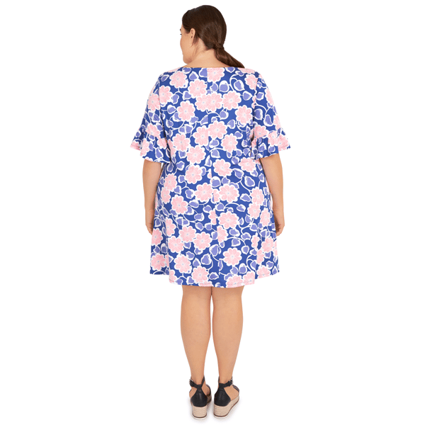 Plus Size Larky Lark 3/4 Ruffle Sleeve Daisy Daze Shift Dress
