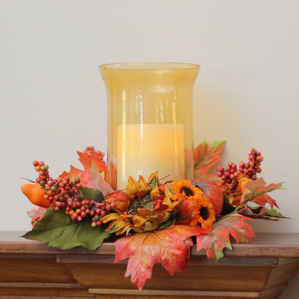 Northlight 16in. Sunflower with Pumpkin Fall Pillar Candle Holder