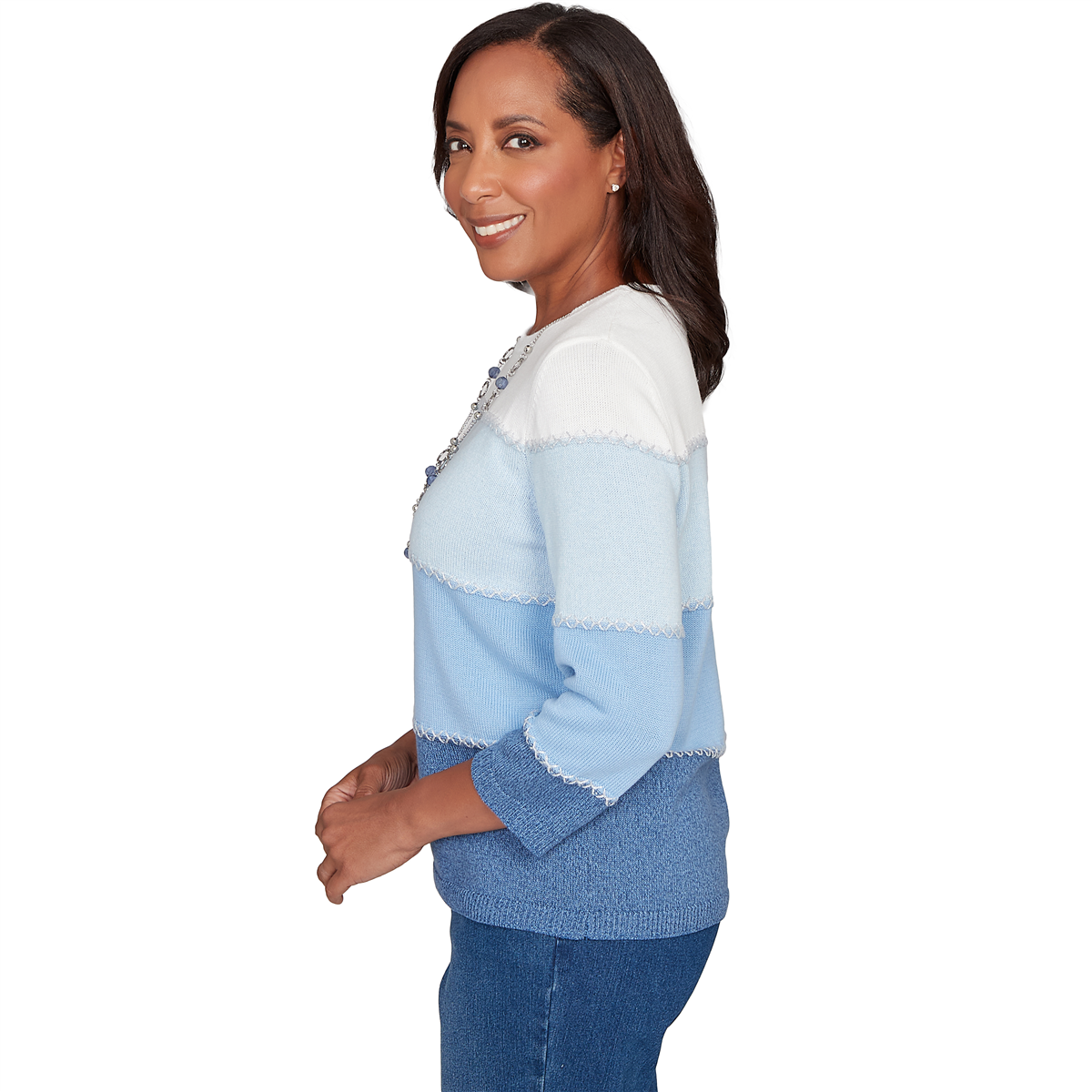 Womens Alfred Dunner Ann Arbor Color Block Lace Trim Sweater