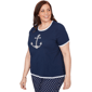 Plus Size Alfred Dunner Port Side 3/4 Sleeve Pearl Anchor Blouse - image 3
