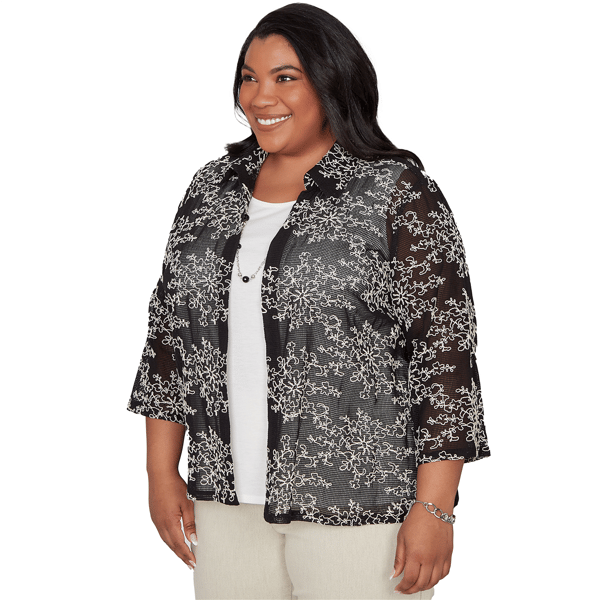 Plus Size Alfred Dunner Detail Driven Two In One Mesh Blouse