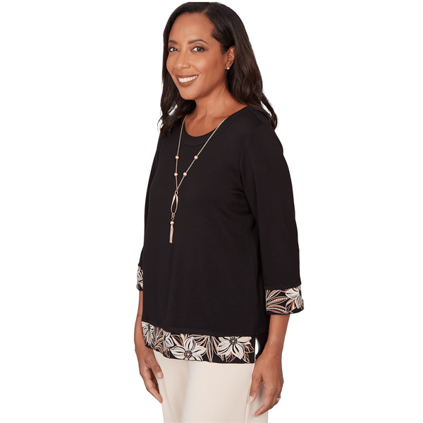 Petite Alfred Dunner Seville Bold Floral Border Trim Blouse