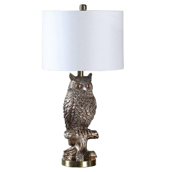 HomeRoots 28in. Antiqued Silver Resin Owl Table Lamp - image 