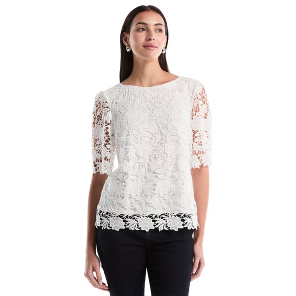 Plus Size Rafaella® Elbow Sleeve All Over Floral Lace Blouse