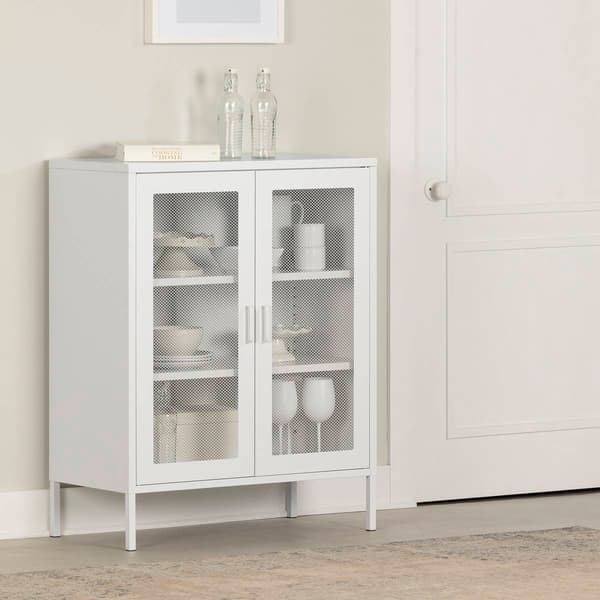 South Shore Eddison Pure White Mesh 2-Door Storage Cabinet