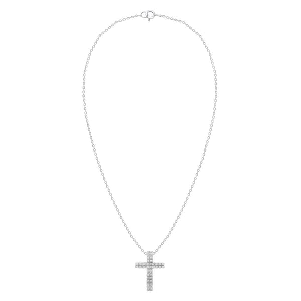 Nova Star® Sterling Silver 2-Row Lab-Grown Diamond Cross Pendant