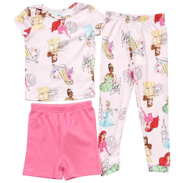 Girls Disney Princess 3pc. Tee & Shorts/Pants Pajama Set - image 
