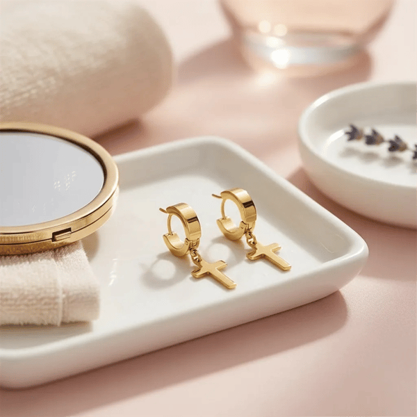 Saffron 18kt. Gold Plated Cross Hoop & Stud Earring Set