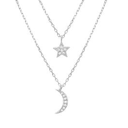 Fine Silver Plated Double Layered Star & Crescent Pendant