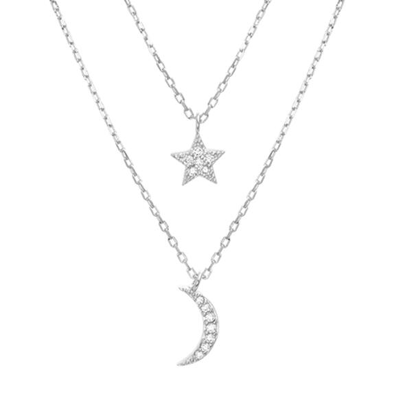Fine Silver Plated Double Layered Star & Crescent Pendant - image 