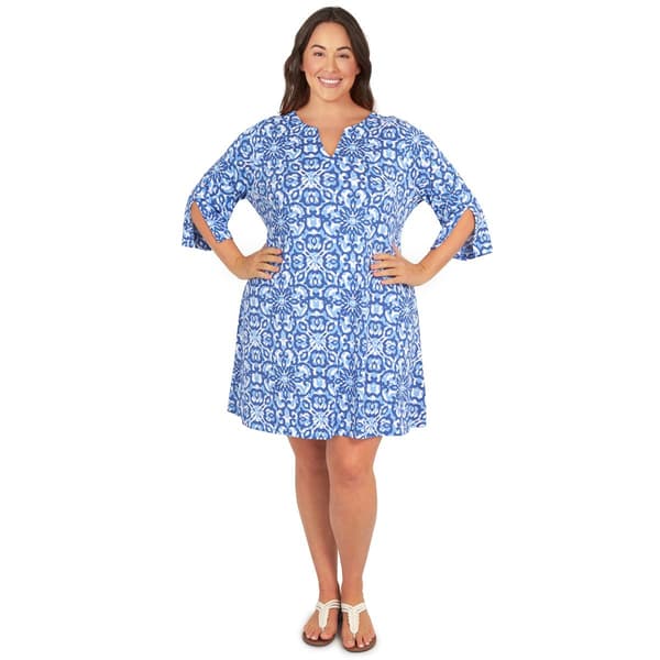 Plus Size Ruby Rd. 3/4 Sleeve Floral Abstract Shift Dress - image 