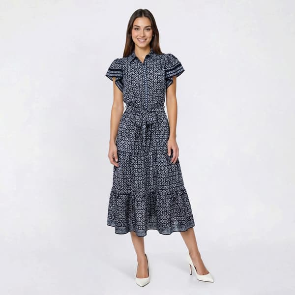 Womens Perceptions Flutter Sleeve Geometric Airflow Midi Dress