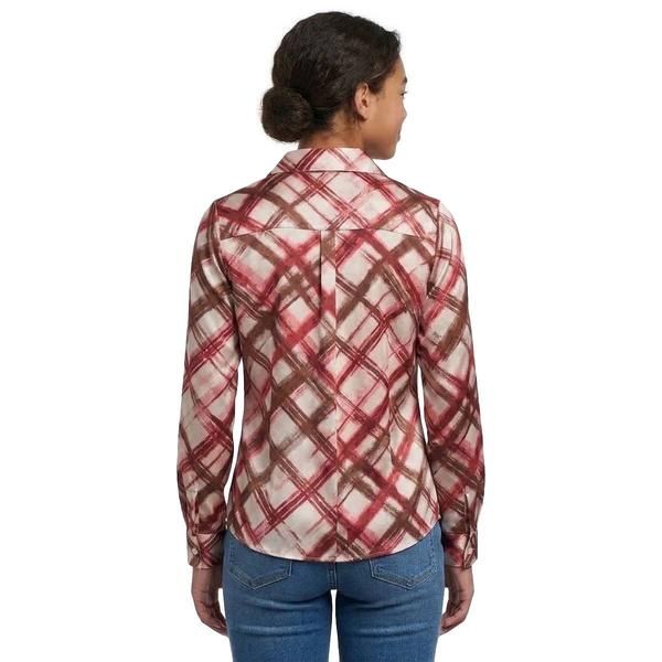 Juniors A. Byer Plaid Satin Button Front Blouse