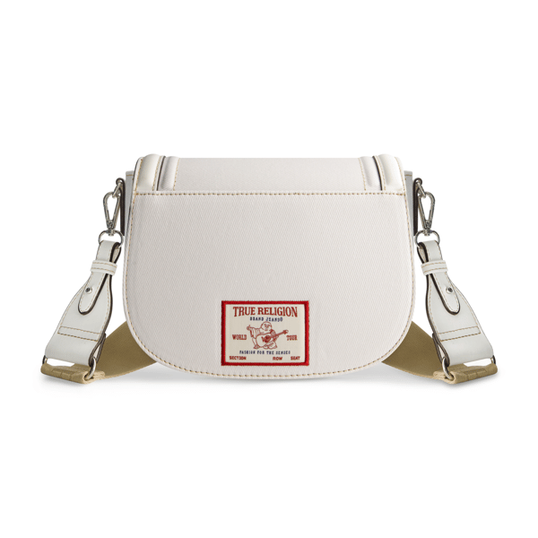 True Religion Distressed Logo Denim Saddle Bag