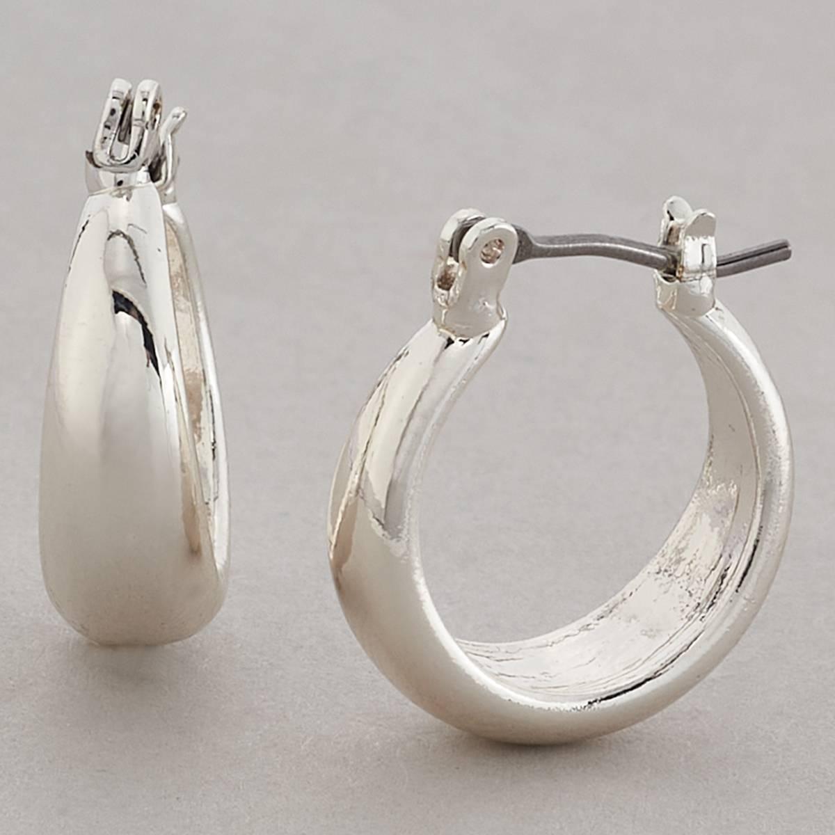 Design Collection Silver Plated Thick Band Hoop Earrings