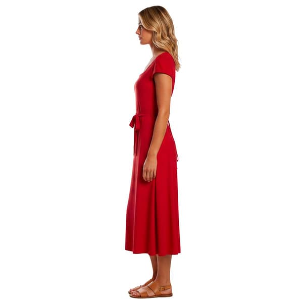 Womens Nina Leonard Cap Sleeve Square Neck Midi Dress