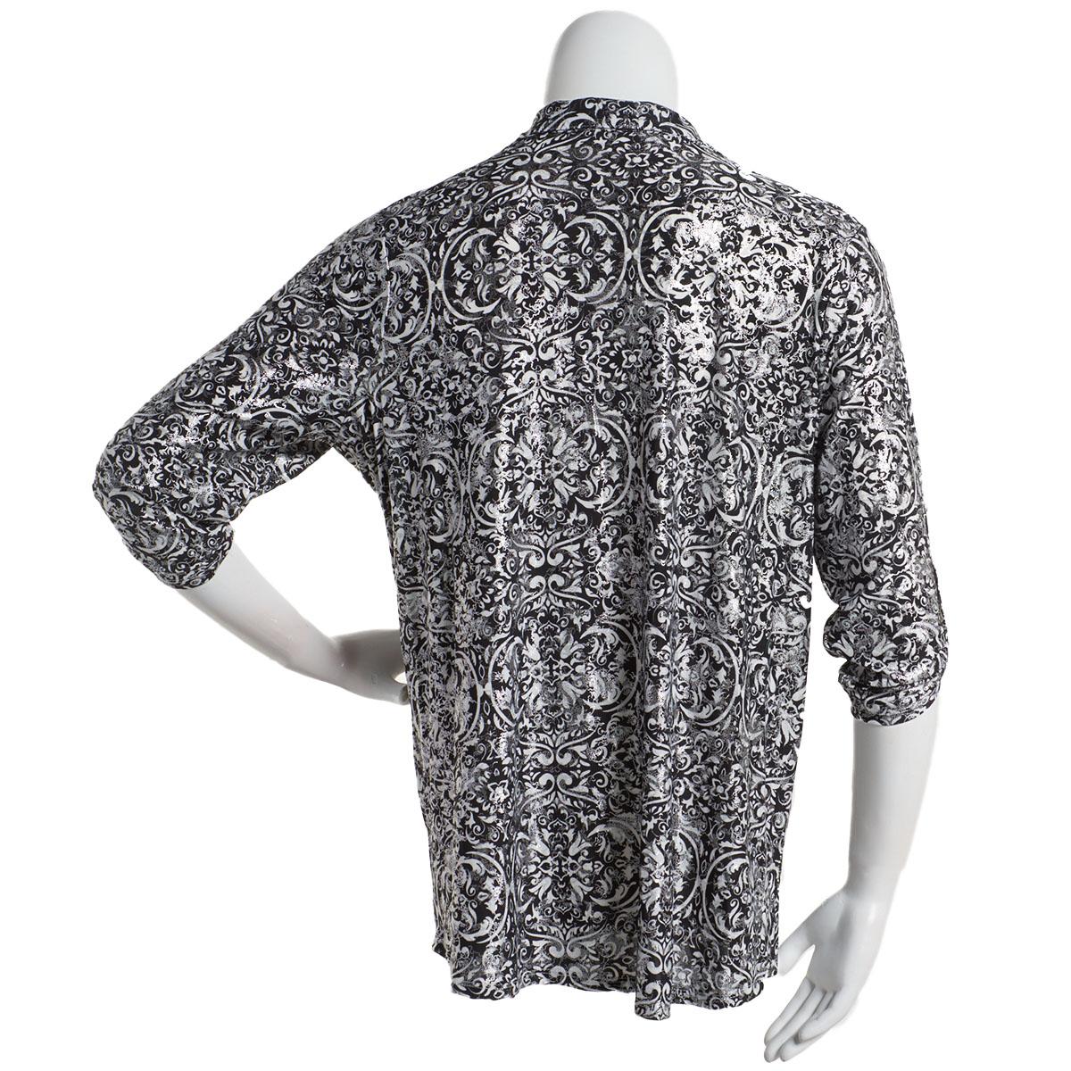 Plus Size Emily Daniels 3/4 Sleeve Foil Medallion Button Down