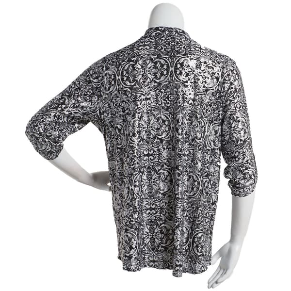 Plus Size Emily Daniels 3/4 Sleeve Foil Medallion Button Down