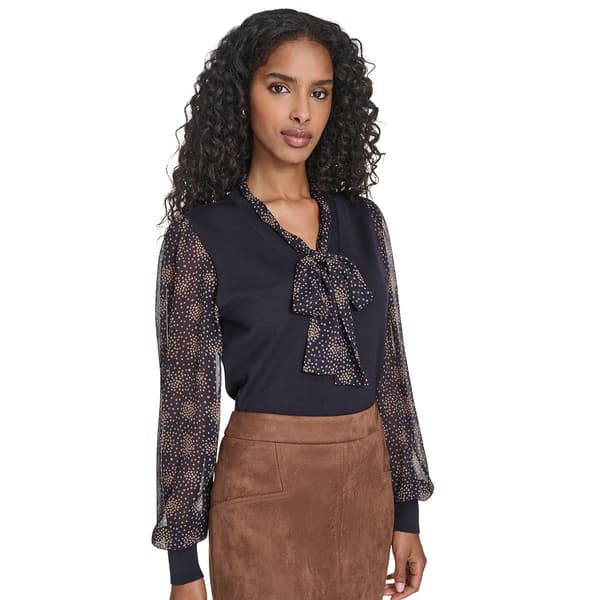 Womens Tommy Hilfiger Long Sleeve Stars Tie Neck Blouse