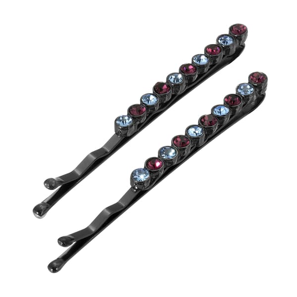 Womens 1928 Black Tone Amethyst & Sapphire Crystal Bobby Pin Set - image 