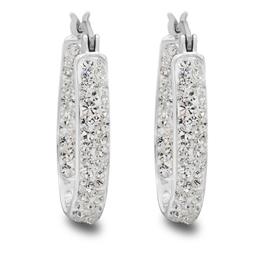 Brass Silver Plated Crystal Hoop Earrings