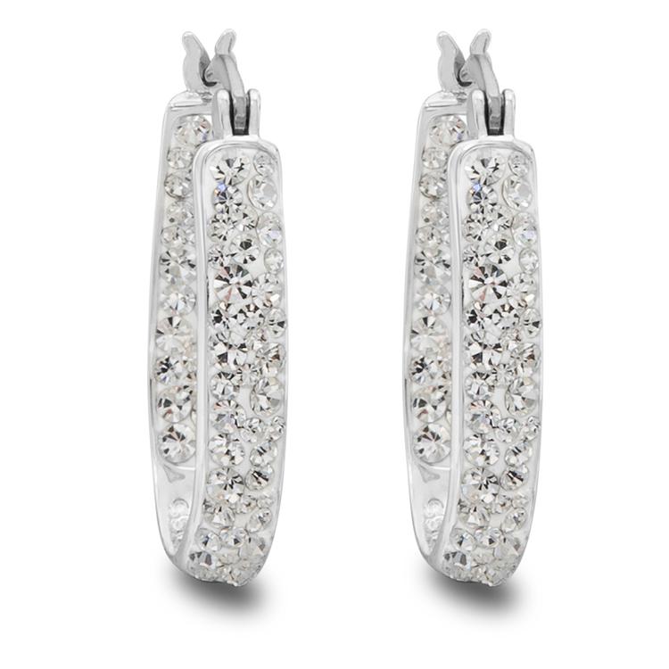 Brass Silver Plated Crystal Hoop Earrings