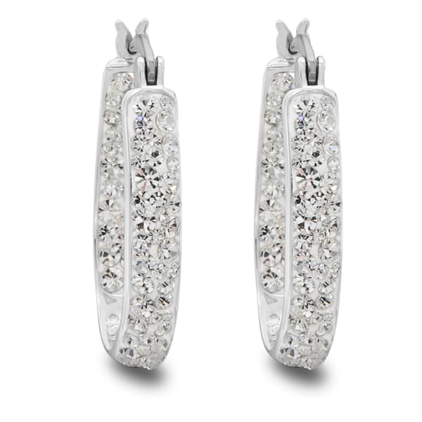 Brass Silver Plated Crystal Hoop Earrings