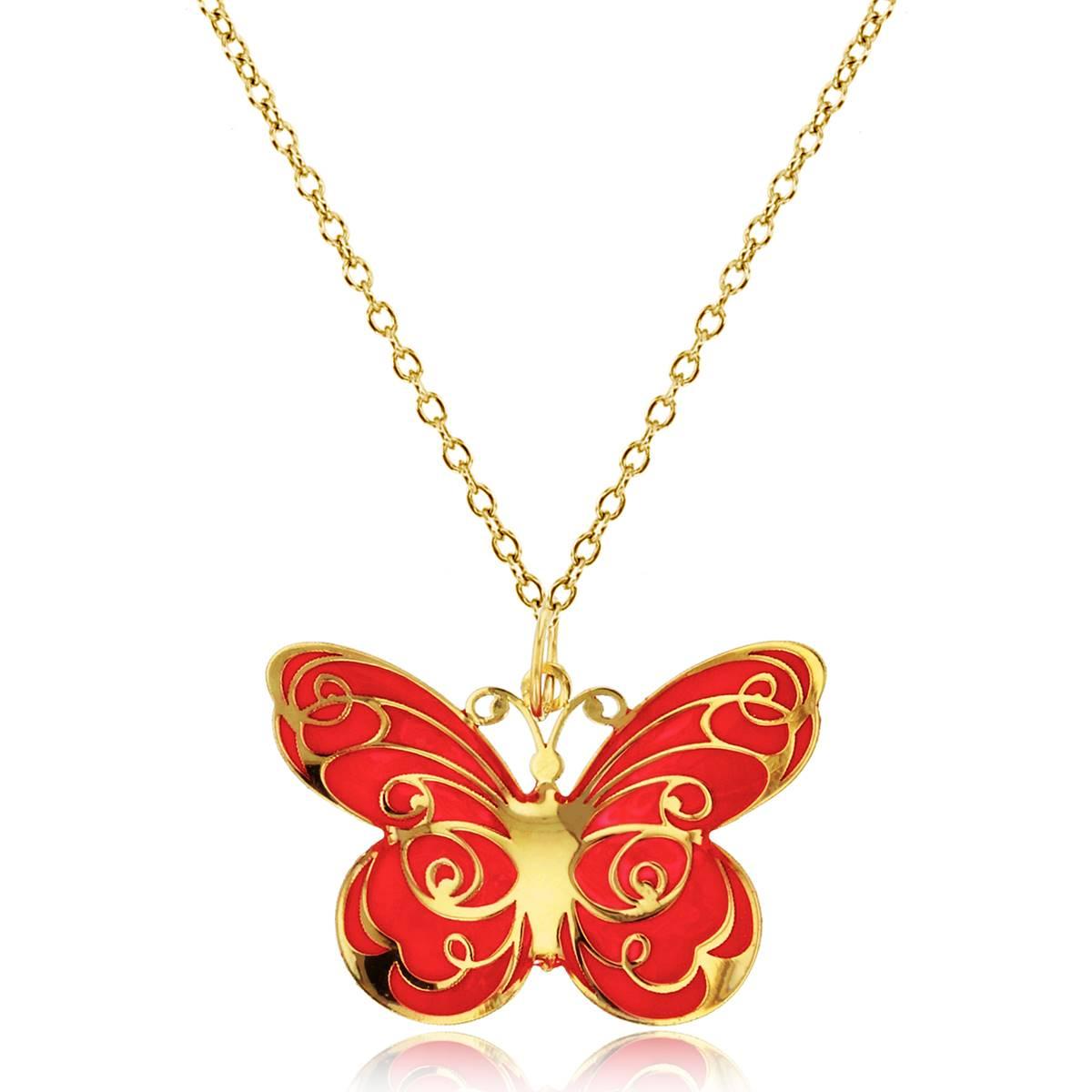 Gold Classics™ 14kt. Gold Red Enamel Butterfly Necklace