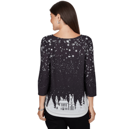 Womens Ruby Rd. Happy Holidays Santa''s Sleigh Scenic Tee