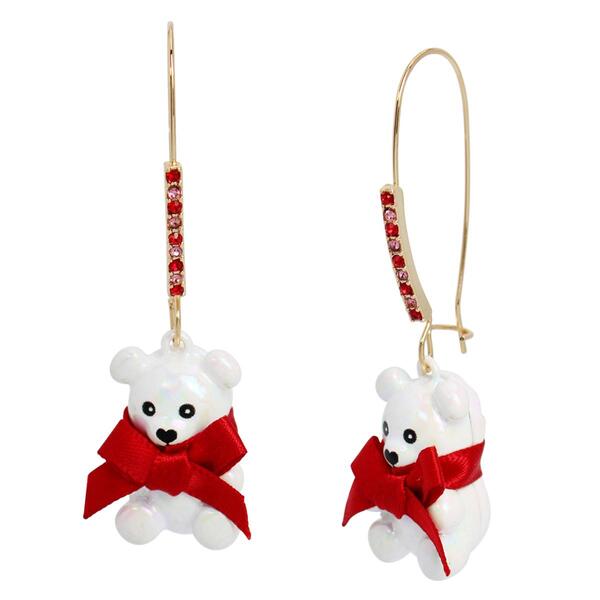Betsey Johnson Jingle Bell Bling Pearl Bear Dangle Earrings - image 