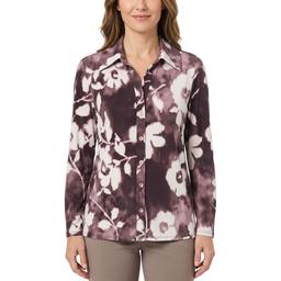Womens Cure 3/4 Sleeve Rib Text Button Front Plaid Shirt