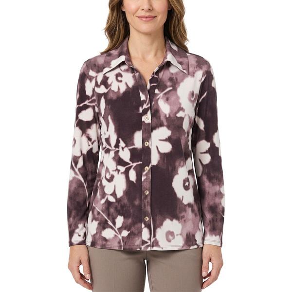 Womens Cure 3/4 Sleeve Rib Text Button Front Plaid Shirt - image 