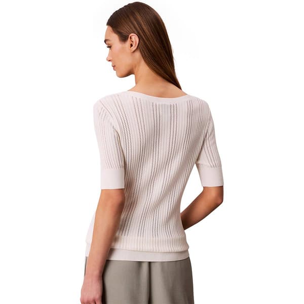 Womens Calvin Klein Short Sleeve Scoop Neck Pointelle Sweater