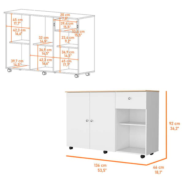 FM FURNITURE Chico White Kitchen Island