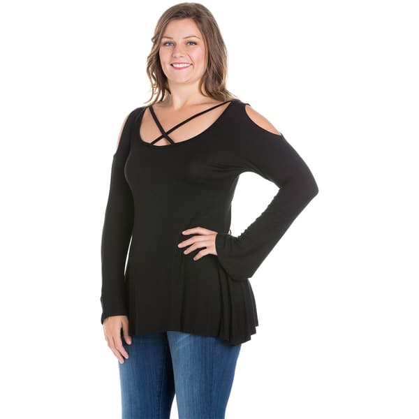 Plus Size 24/7 Comfort Apparel Criss Cross Cold Shoulder Top