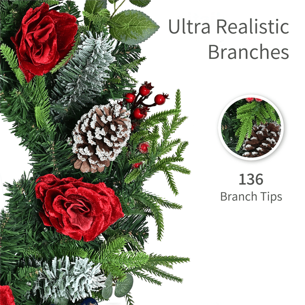 Puleo International 26in. Pre-Lit LED Rose Adorned Wreath