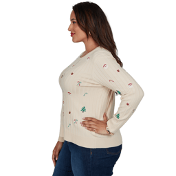 Plus Size Ruby Rd. Happy Holidays Embroidered Christmas Sweater