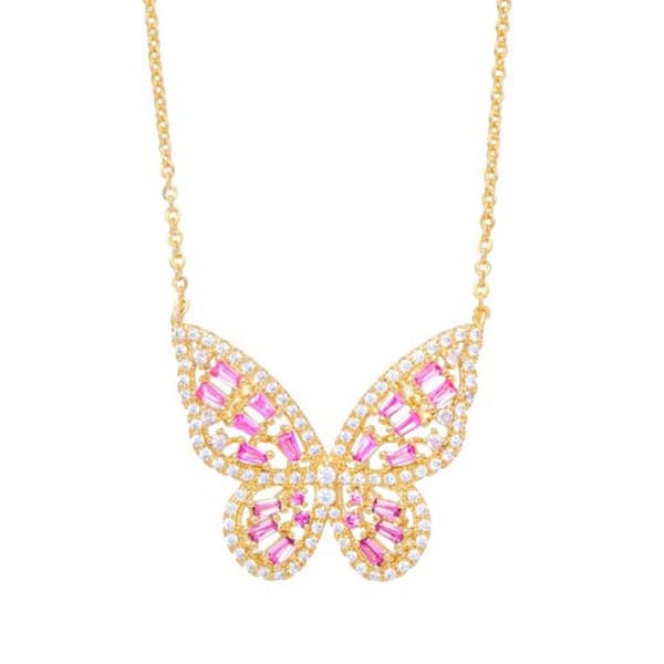 Gold Plated Cubic Zirconia Butterfly Necklace - image 