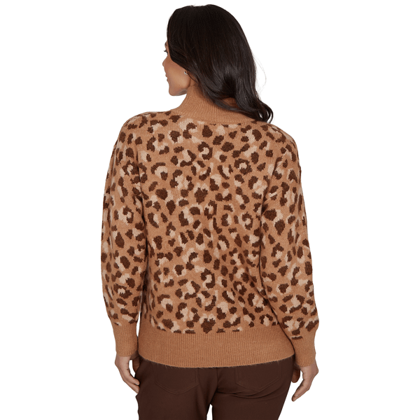 Womens Hearts of Palm Berry Fabulous Mock Neck Leopard Sweater
