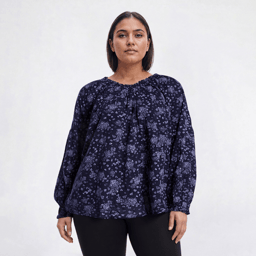 Plus Size Architect(R) Long Sleeve Floral Peasant Blouse - Sapphire