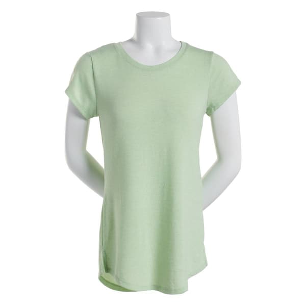 Juniors Poof! Short Sleeve Marled Crew Neck Top-Green/Eggwhite