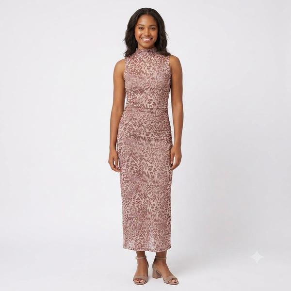 Juniors Madden Girl Mesh Funnel Neck Midi Dress - Taupe - image 
