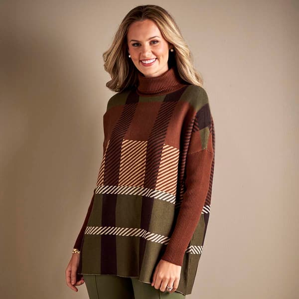 Womens Joseph A. Long Sleeve Plaid Poncho - image 
