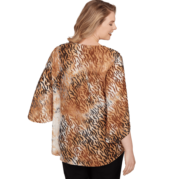 Plus Size Ruby Rd. New Neutrals Bell Sleeve Tie Dye Tiger Blouse