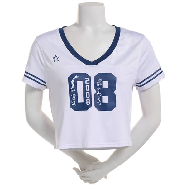 Juniors No Comment Mesh NYC Cropped Jersey Tee